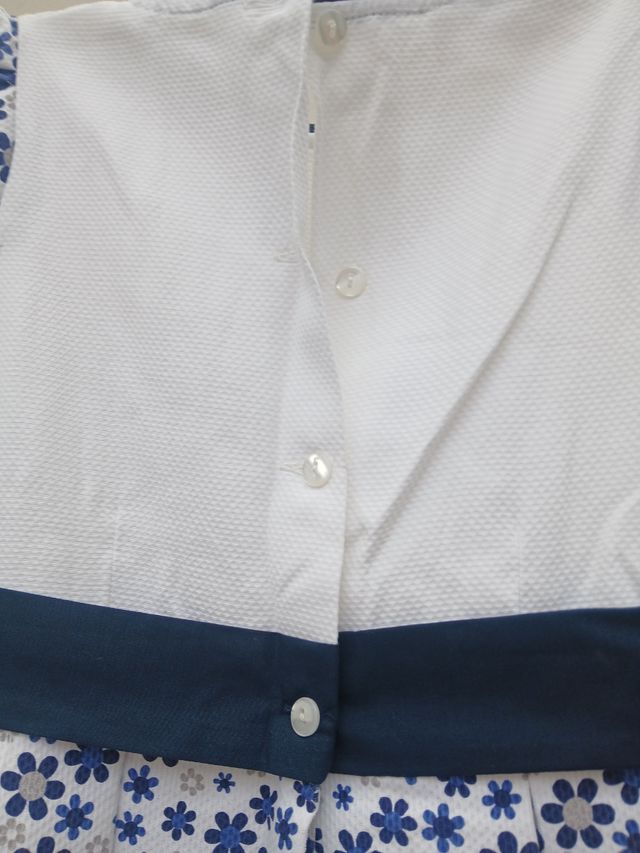 Vestido Infantil - Flores Azul e Branco