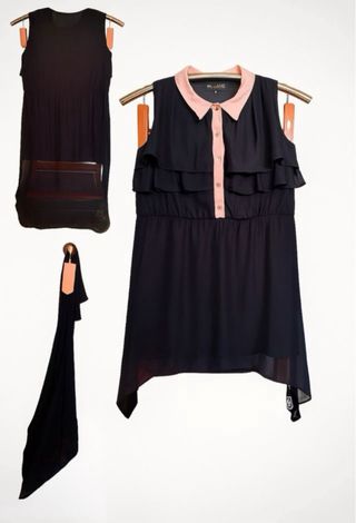Vestido negro con cuello rosa