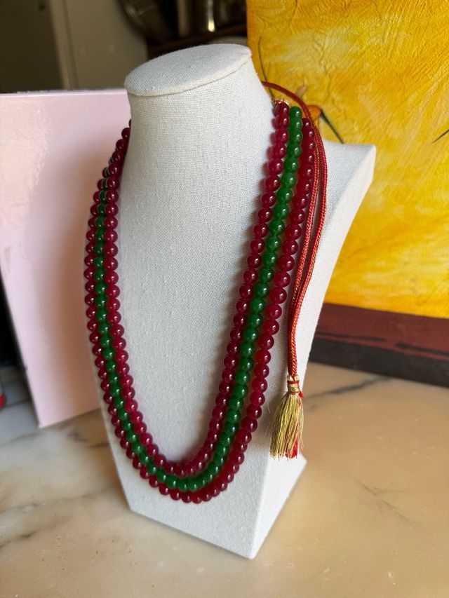 Collana Indiana a 3 fili in Agata rossa e verde