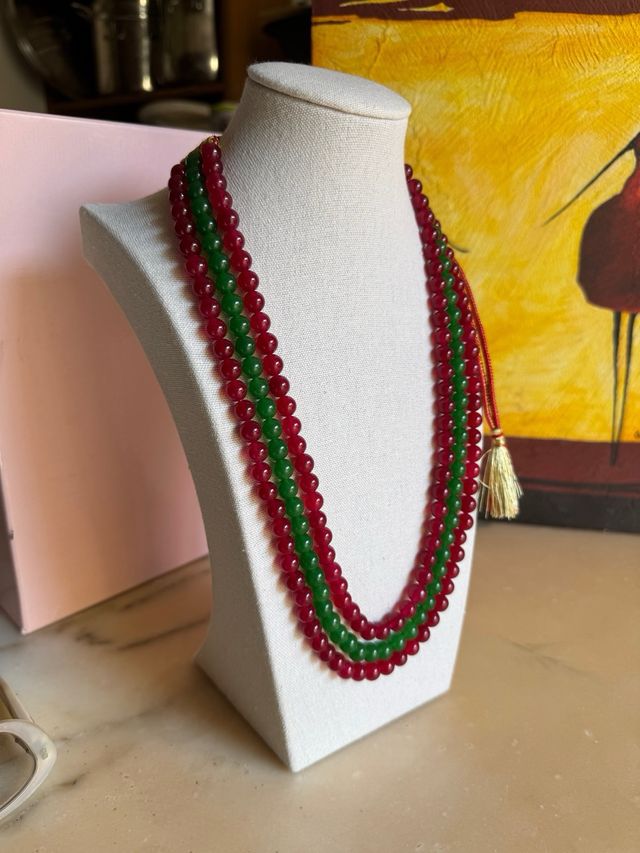 Collana Indiana a 3 fili in Agata rossa e verde