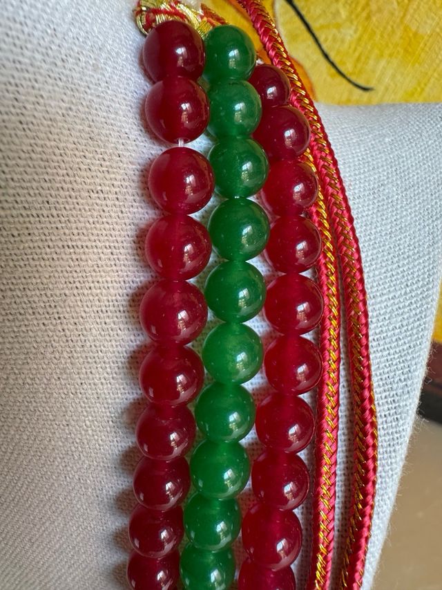 Collana Indiana a 3 fili in Agata rossa e verde
