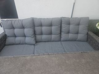 Conjunto jardín mimbre gris - Mesa + Sofá