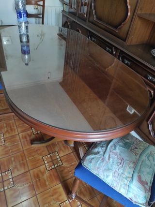 Mesa ovalada madera cristal