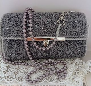 Borsa uncinetto grigio argento