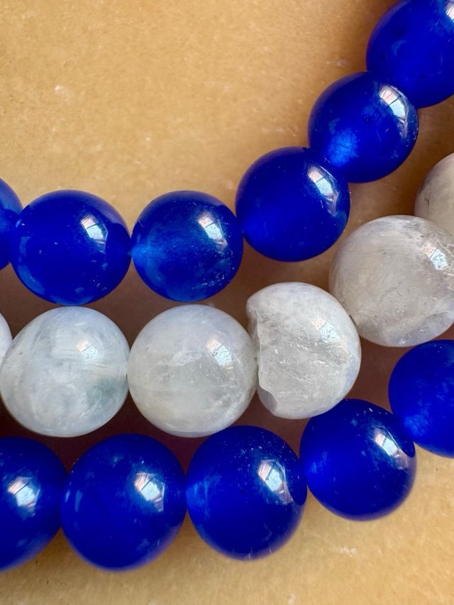 Collana Indiana 3 fili in Agata e Pietra di Luna