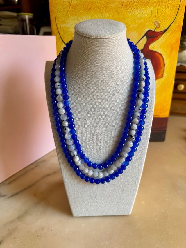 Collana Indiana 3 fili in Agata e Pietra di Luna