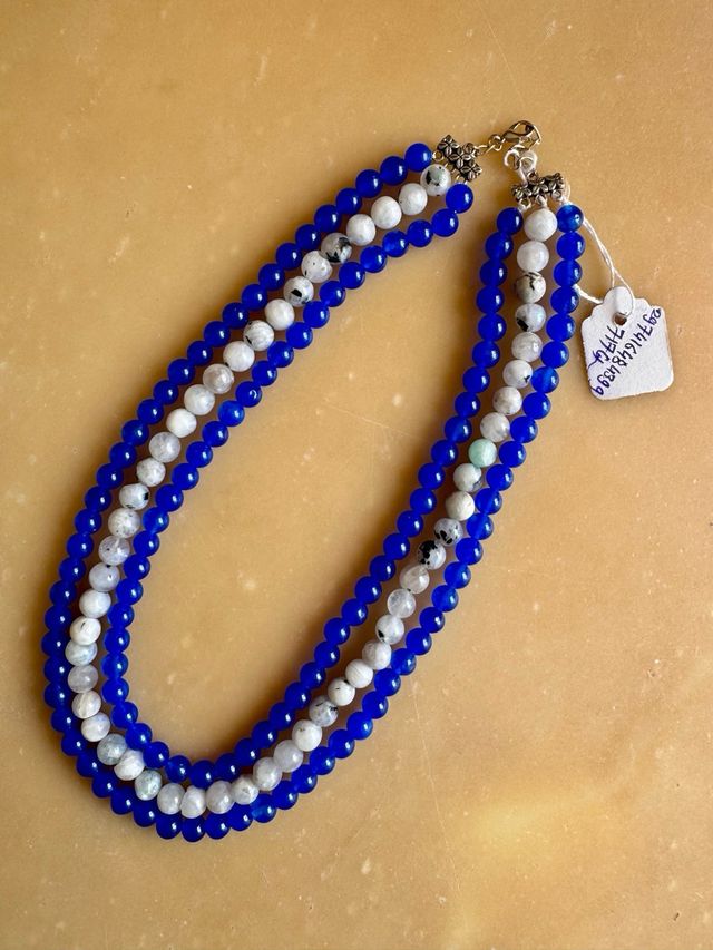 Collana Indiana 3 fili in Agata e Pietra di Luna