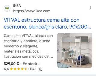 Litera con escritorio IKEA - gris/Blanco