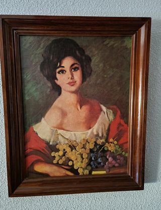 Cuadro al óleo: Retrato mujer uvas