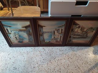 3 cuadros antiguos madera con firma 