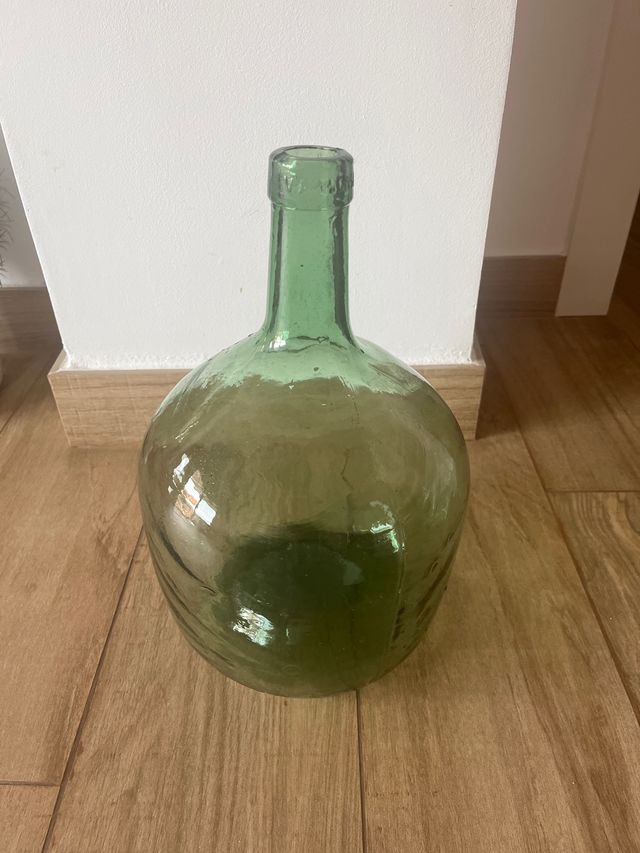 Jarrón Vidrio Verde - Decoración botella de vino 