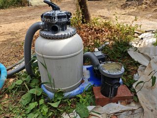 Piscina desmontable gris y azul