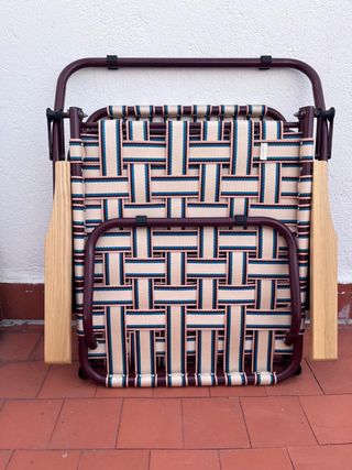 Tumbona plegable terraza - marrón y blanco