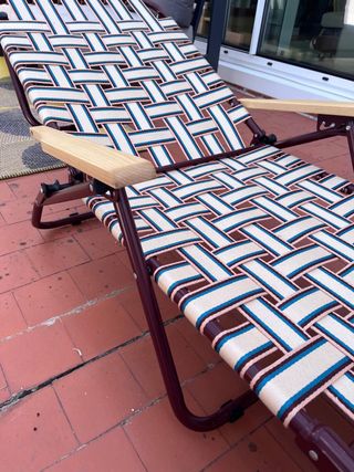 Tumbona plegable terraza - marrón y blanco