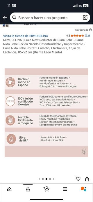 Cuna nido bebé MIMUSELINA 85x52