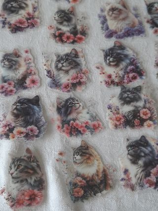 20 Adesivos Gatinhos Flores