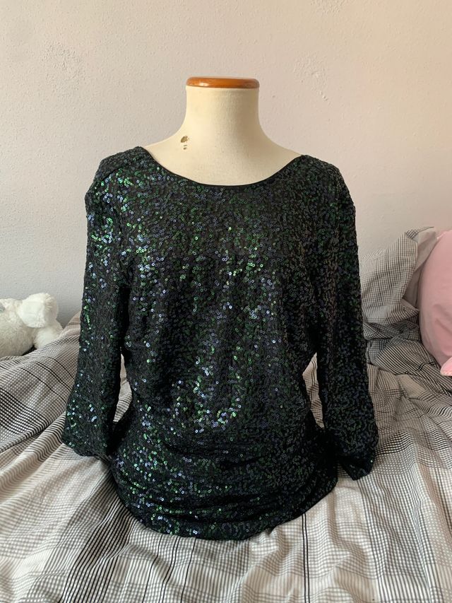 Top lentejuelas verde oscuro