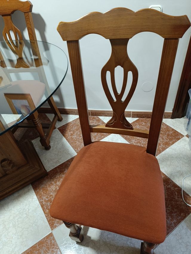 Mesa cristal madera + 4 sillas