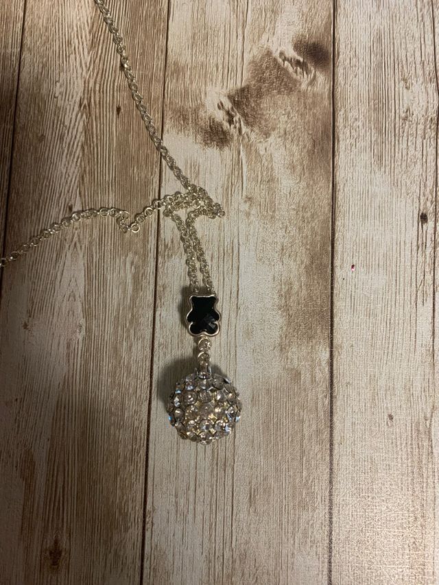 Collar oso plata con bola brillante