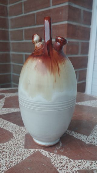 Jarrón Cerámica - Marrón y Blanco
