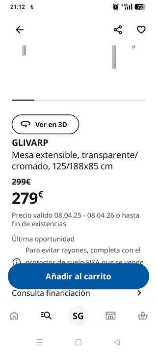Mesa Extensible GLIVARP IKEA blanca, sin montar