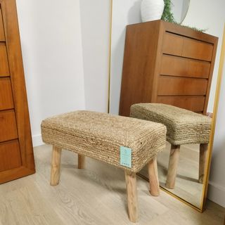 Banco Yute Natural y Madera de Eucalipto 