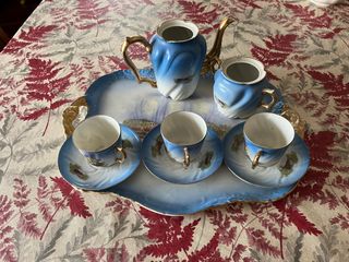 Juego de café porcelana azul