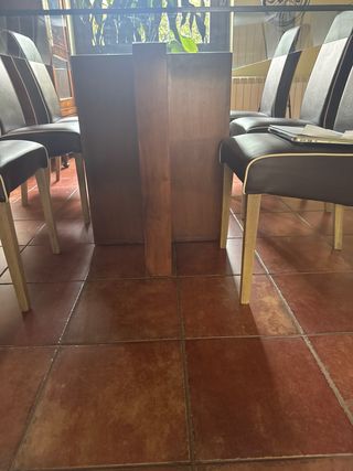 Mesa cristal madera maciza y 6 sillas- Comedor