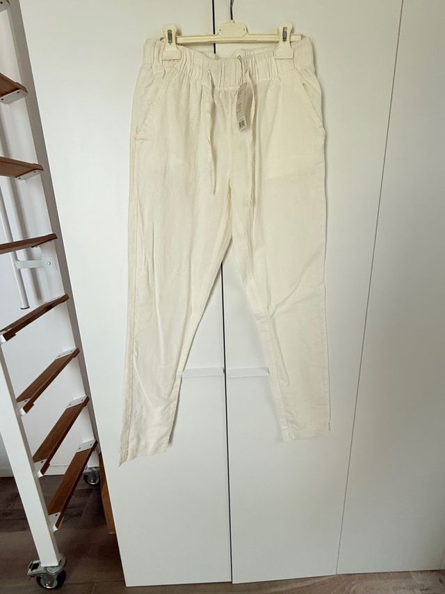 Pantaloni lino bianchi Tg S