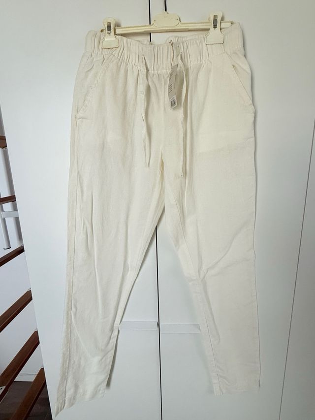 Pantaloni lino bianchi Tg S