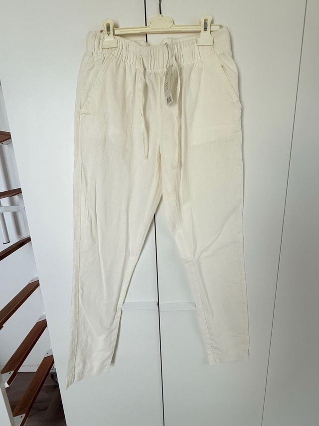 Pantaloni lino bianchi Tg S