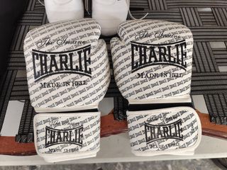 Equip. boxeo: guantes, espinilleras y zapatillas.