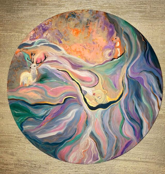 Dipinto acrilico astratto multicolor