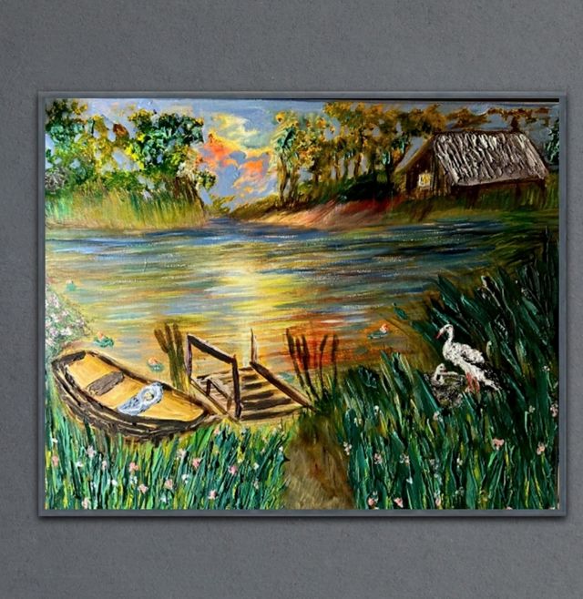 Quadro Acrilico Dipinto Lago