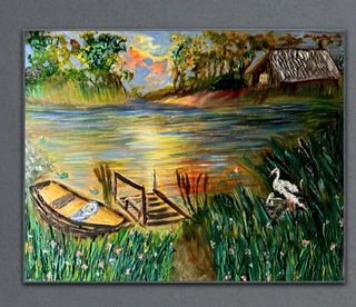 Quadro Acrilico Dipinto Lago