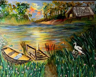 Quadro Acrilico Dipinto Lago