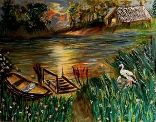 Quadro Acrilico Dipinto Lago