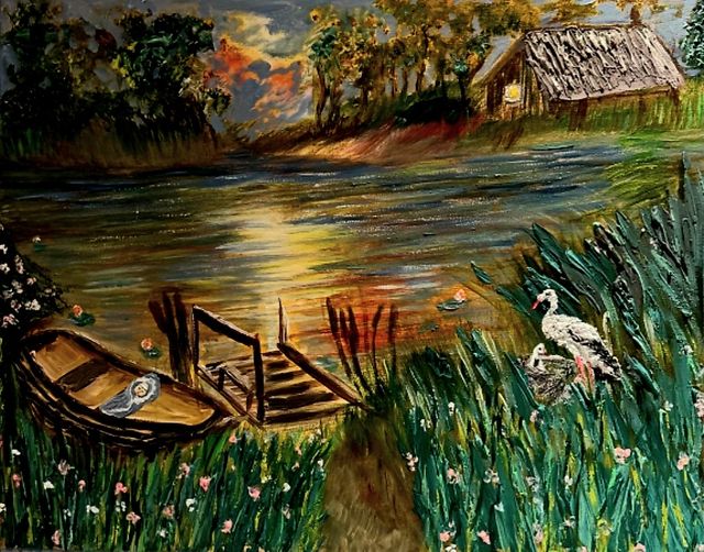 Quadro Acrilico Dipinto Lago