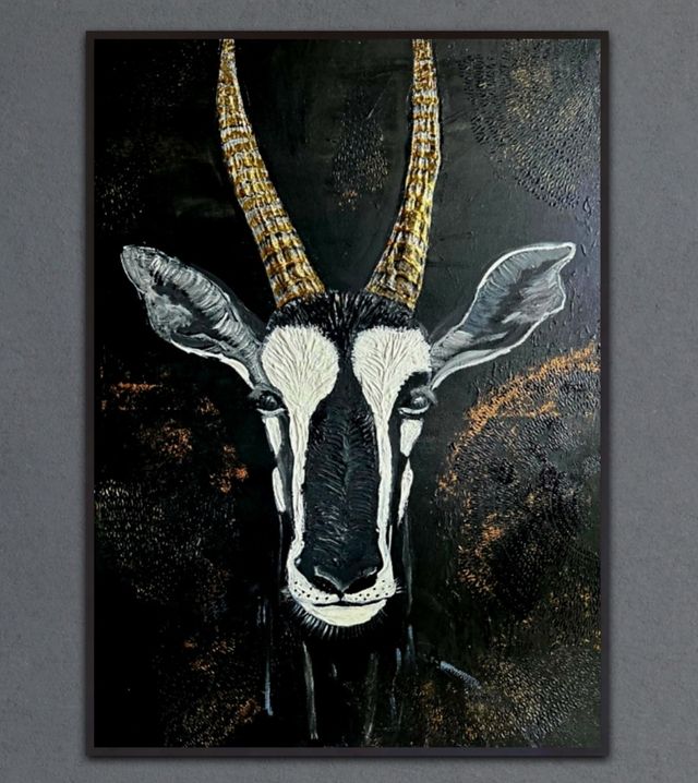 Quadro antilope nero-oro acrilico