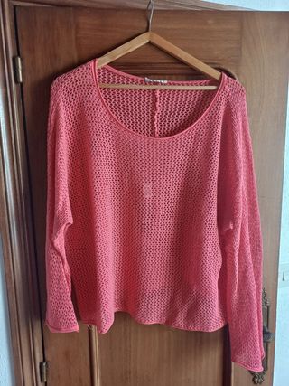 Jersey punto calado color coral