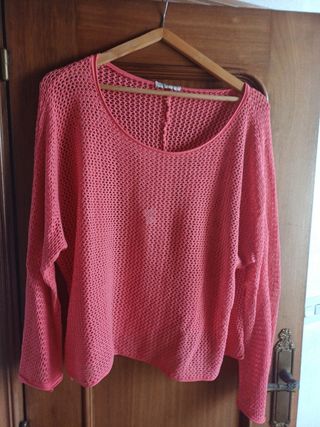 Jersey punto calado color coral