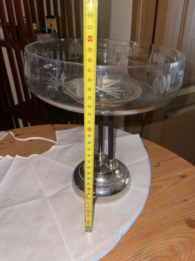 Frutero de vidrio y latón modernista- Vintage