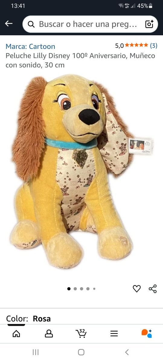 Peluche Lady Disney 100 Aniv.con sonido