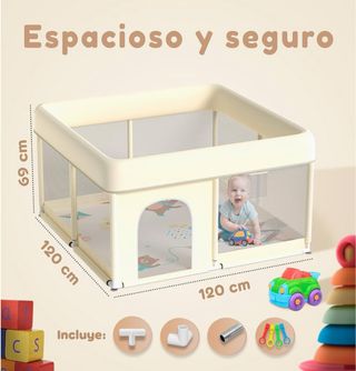Parque infantil bebé plegable.  Color beige.