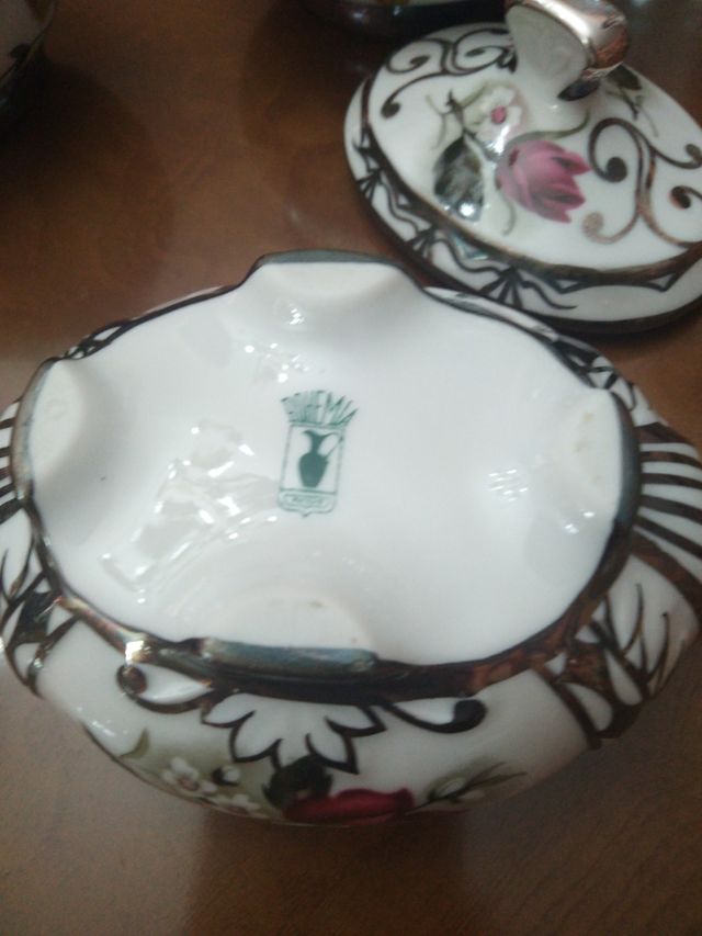 Juego tocador porcelana, plata