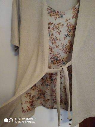 Top CREACIONES FLORI beige y multicolor