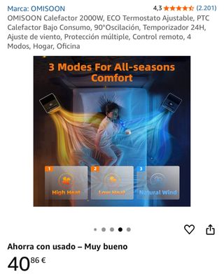 Calefactor- ventilador OMISOON 2000W.