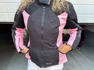 Cazadora moto mujer OMC Shiver rosa-negra