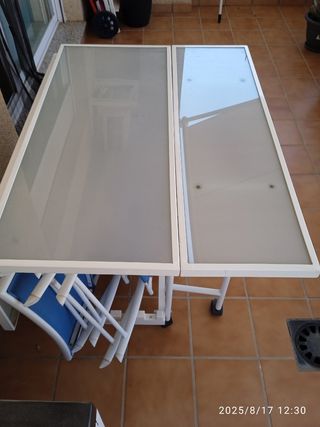 Mesa terraza plegable - blanca y azul
