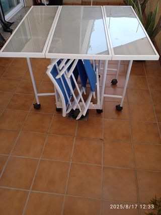 Mesa terraza plegable - blanca y azul
